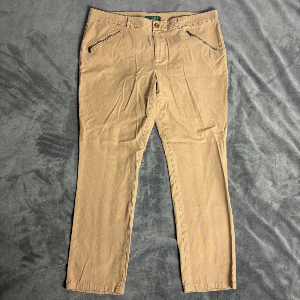 Lauren Ralph Lauren 16 Tan Straight Leg Chino Pants Zipper Pocket Minimalist